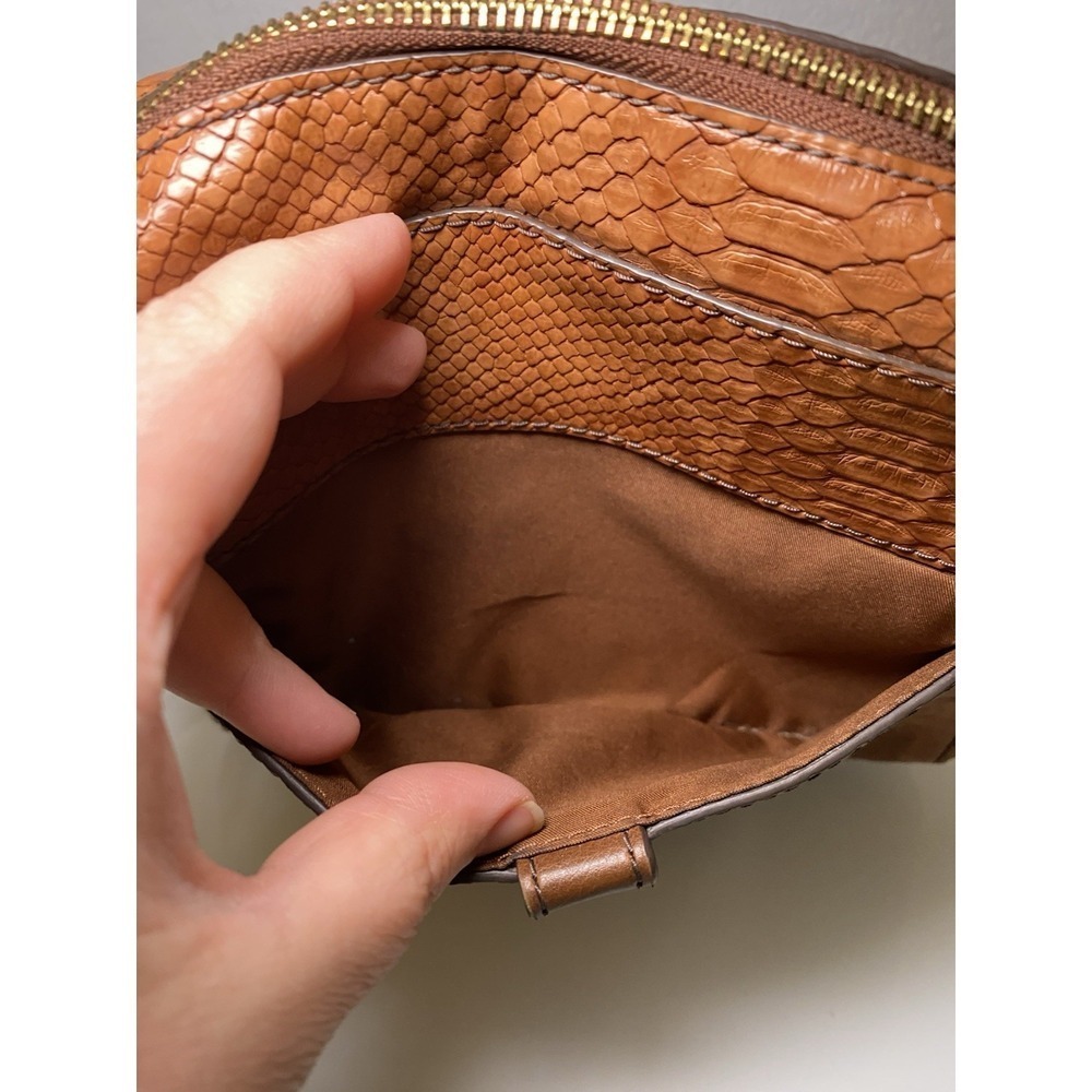 Fossil Croc Leather Effect Messenger Bag Baked Clay Tan And Brown Crossbody - Picture 7 of 16
